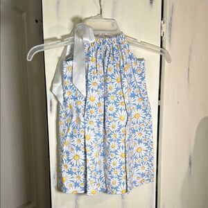 Key Lime Kids, Inc Blue and Yellow Daisy sleeveless shoulder Tie Dress.